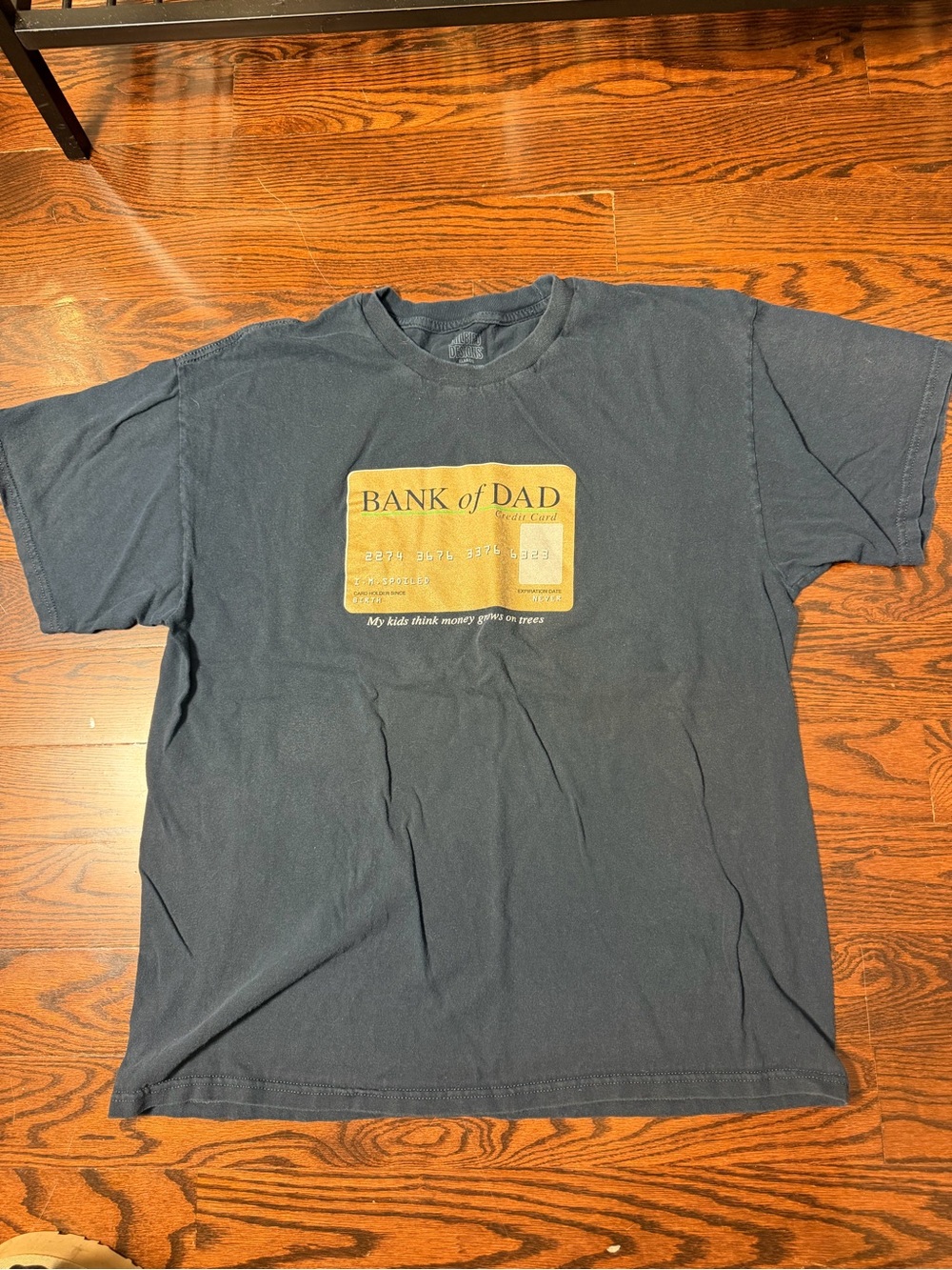 Vtg Bank Of Dad T-shirt Humor Graphic Print Faded Faded Black T-shirt Size XL